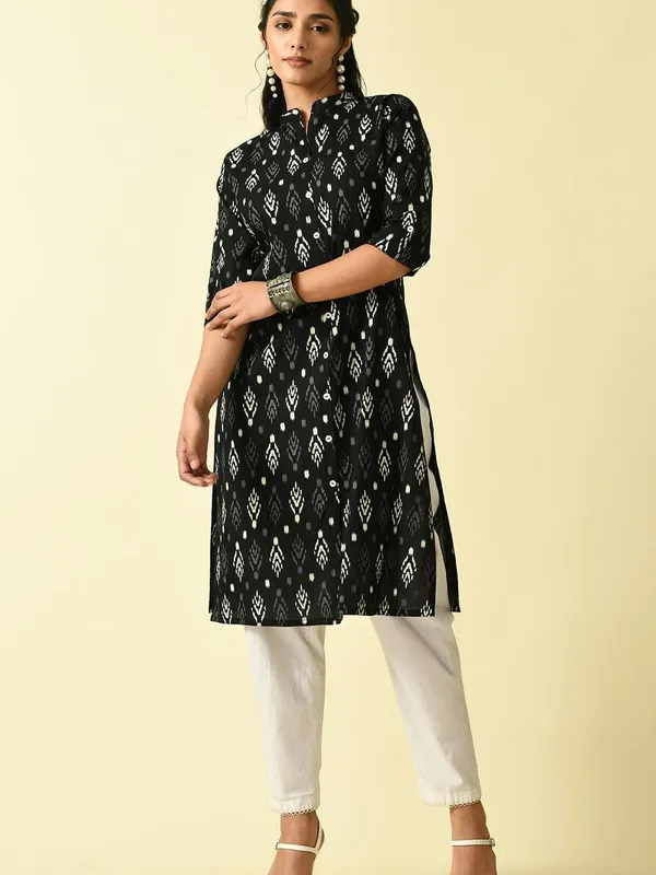 Black Printed Straight Kurta