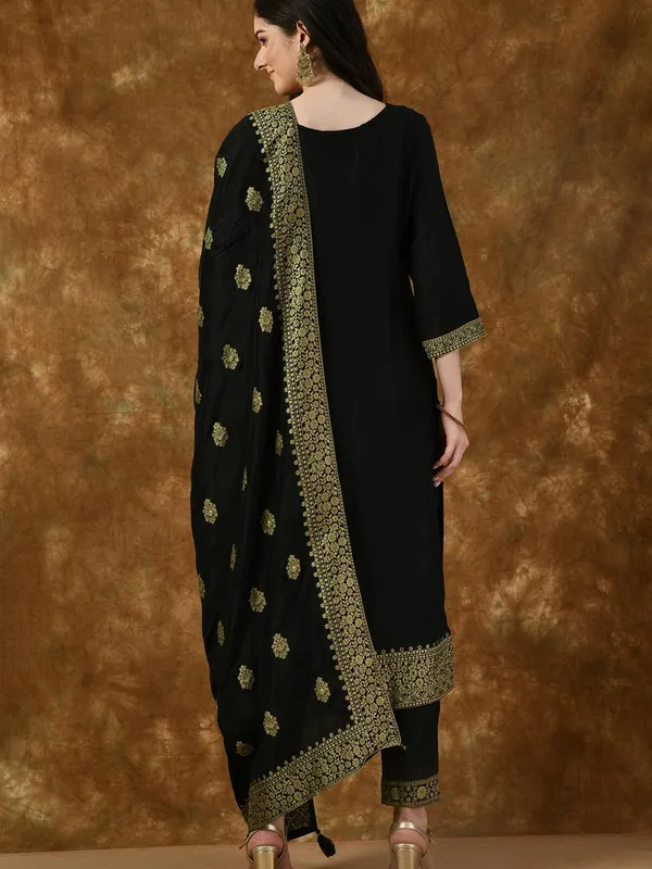 Black Embroidered Straight Kurta Set