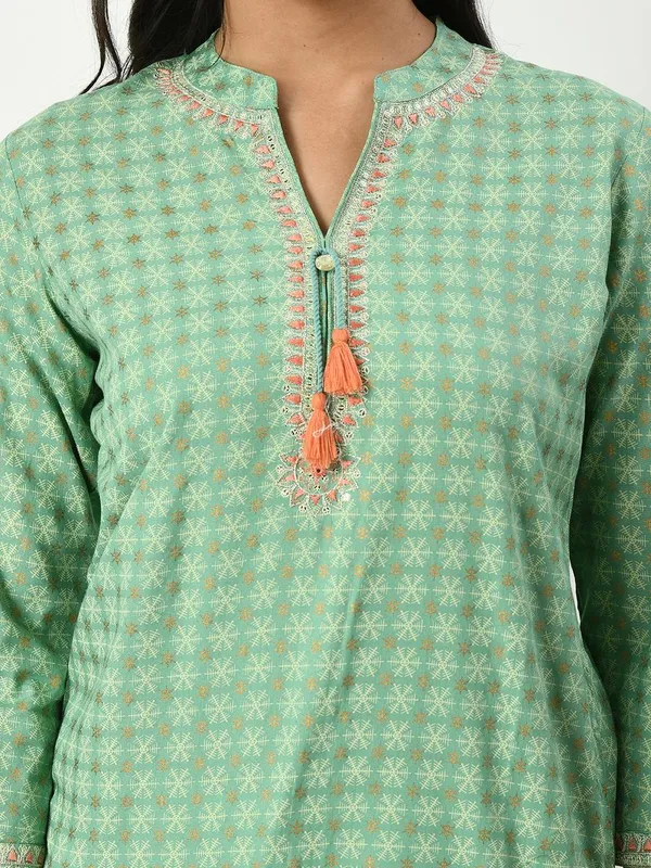 Green Yoke Embroidered Printed Top