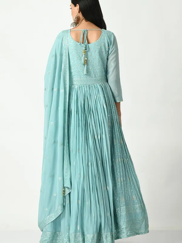Green Embroidered Gather Dress