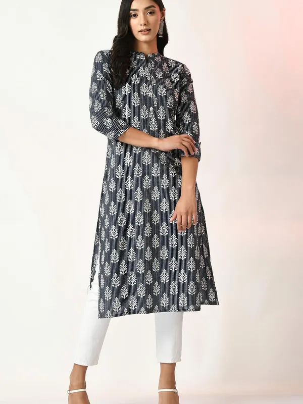 Blue Printed Straight Kurta