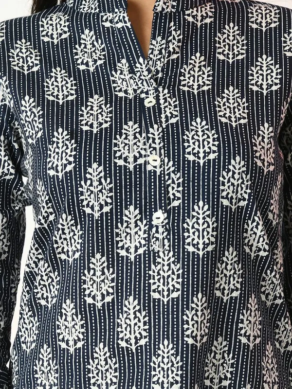 Blue Printed Straight Kurta