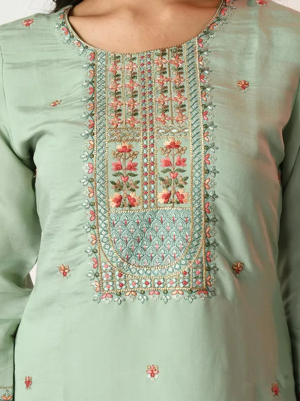 Green Yoke Embroidered Kurta Set