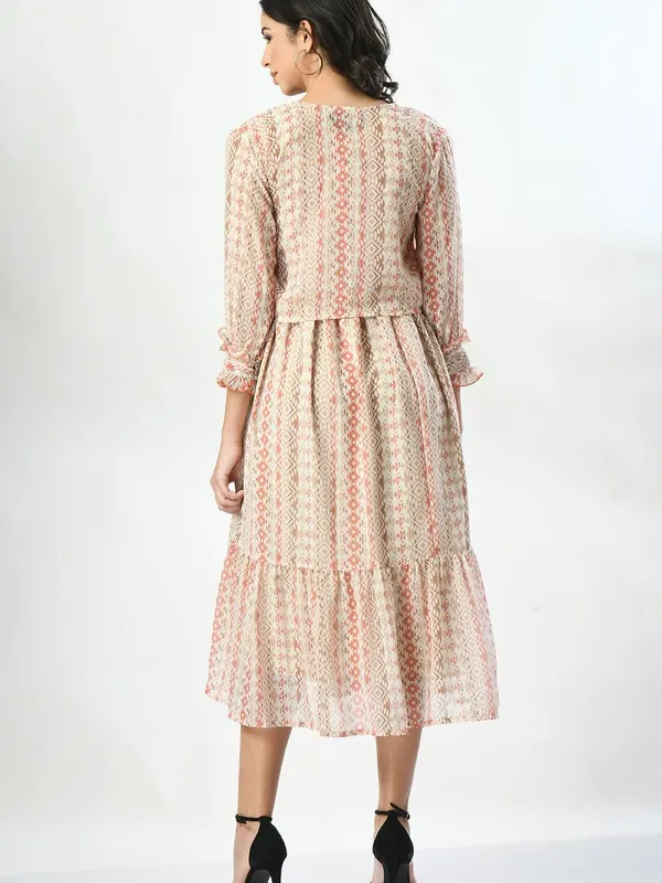 Cream Designer Printed Dress