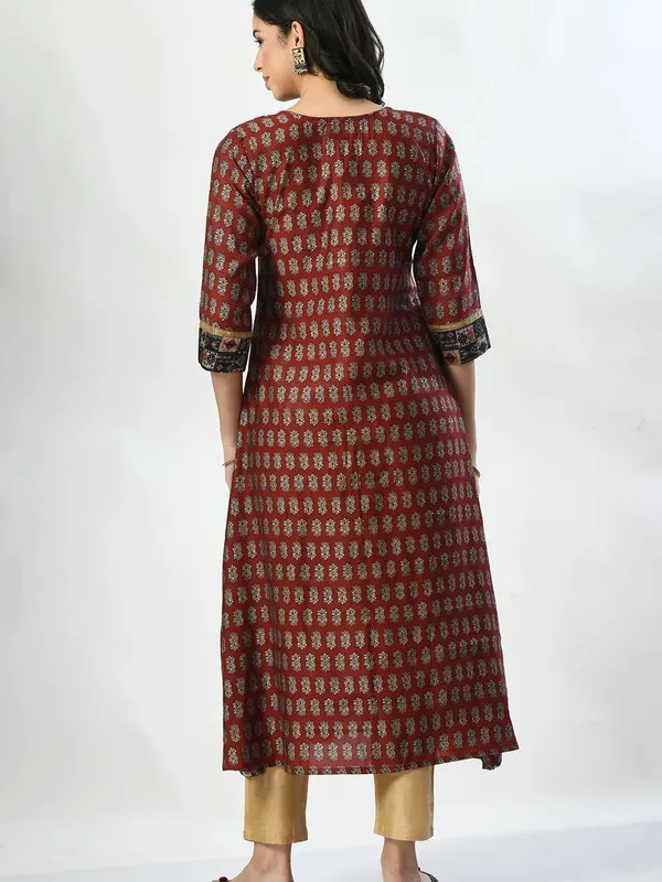 Rust Printed A-line Dress