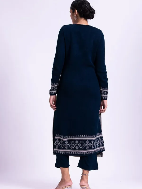 Winter Blue Woven Design Kurta Set