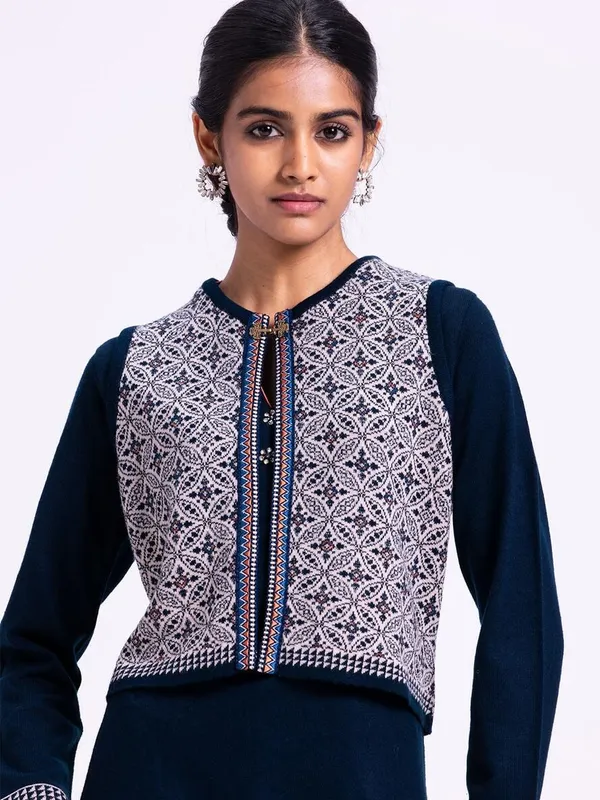 Winter Blue Straight Kurta with Mock Jacket