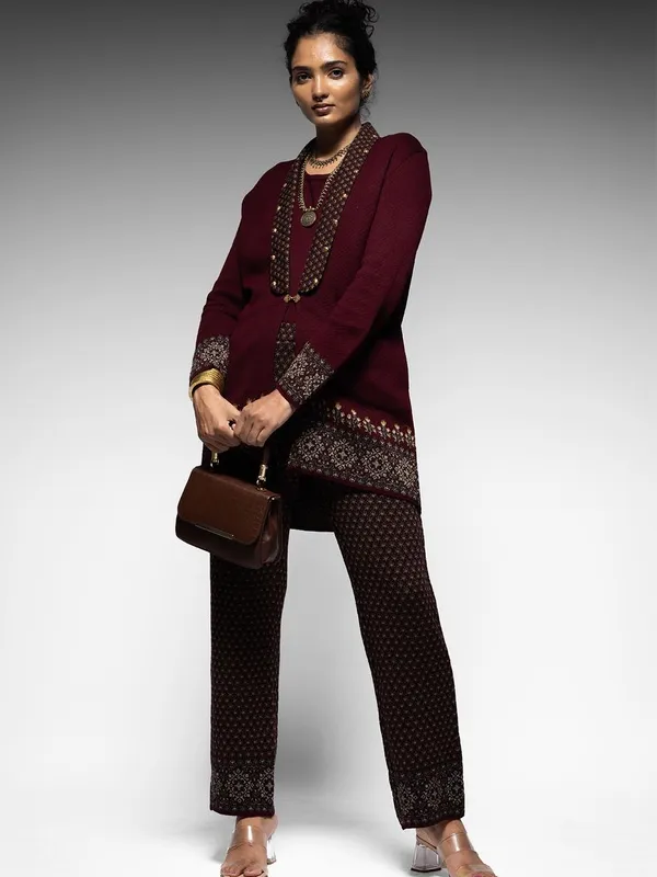 Winter Maroon Knitted Co-ord Set