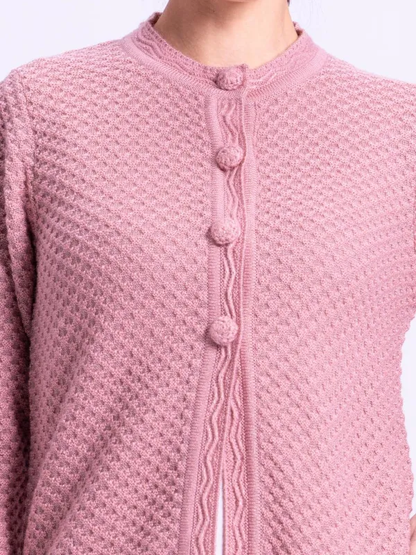 Winter Peach Cable Knitted Cardigan