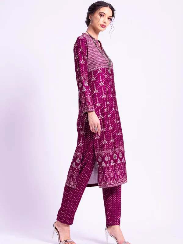 Winter Wine Embellished Kurta Set