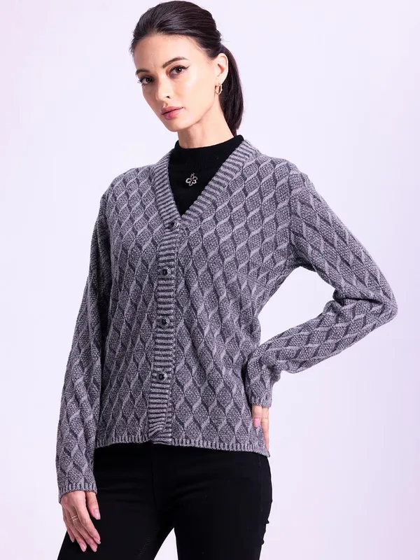 Winter Grey Cable Knitted Cardigan