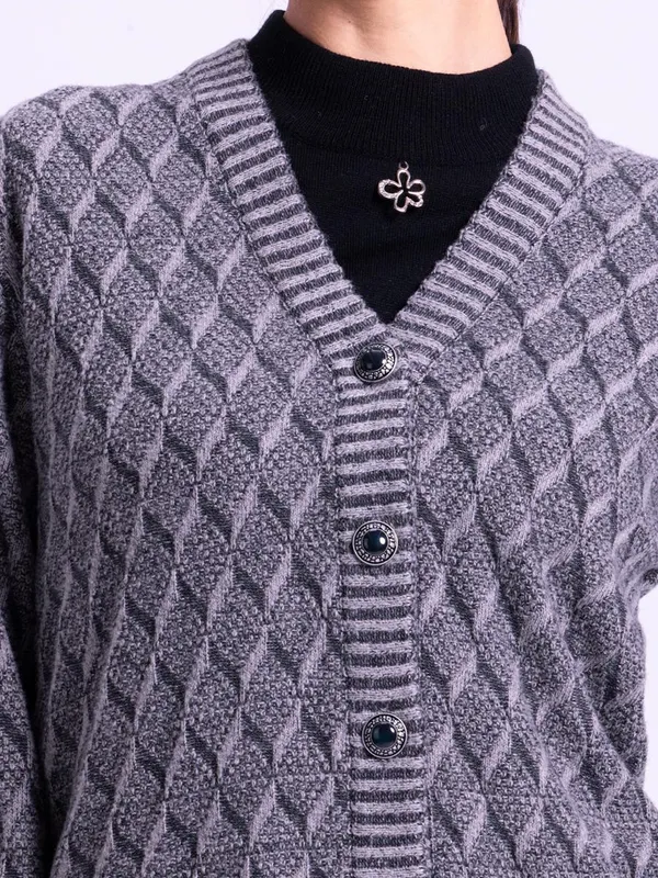 Winter Grey Cable Knitted Cardigan
