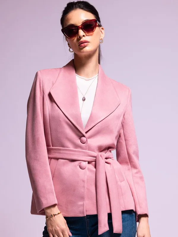 Winter Pink Solid Pea Coat