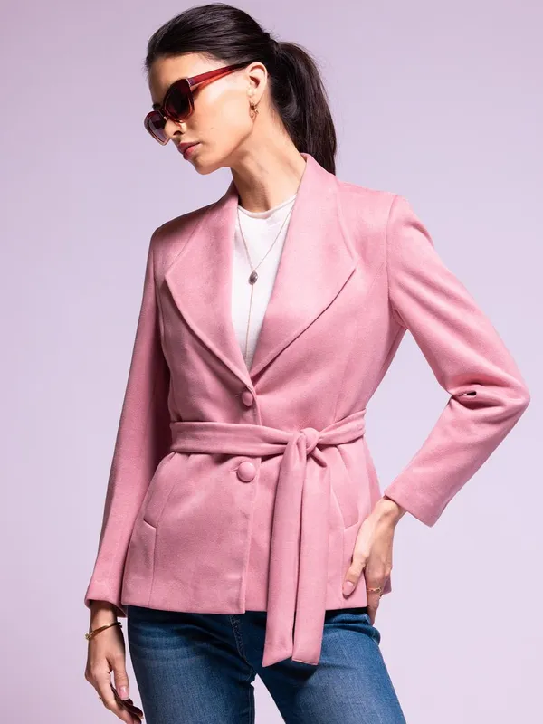 Winter Pink Solid Pea Coat