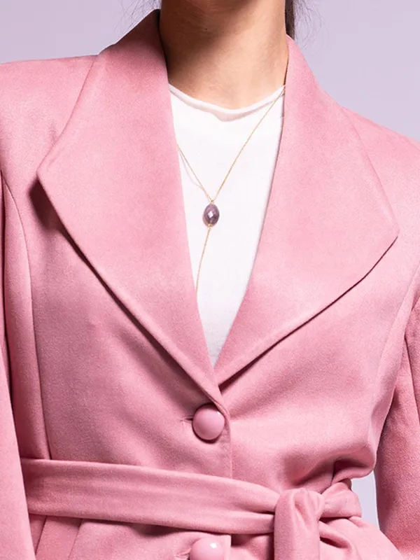 Winter Pink Solid Pea Coat