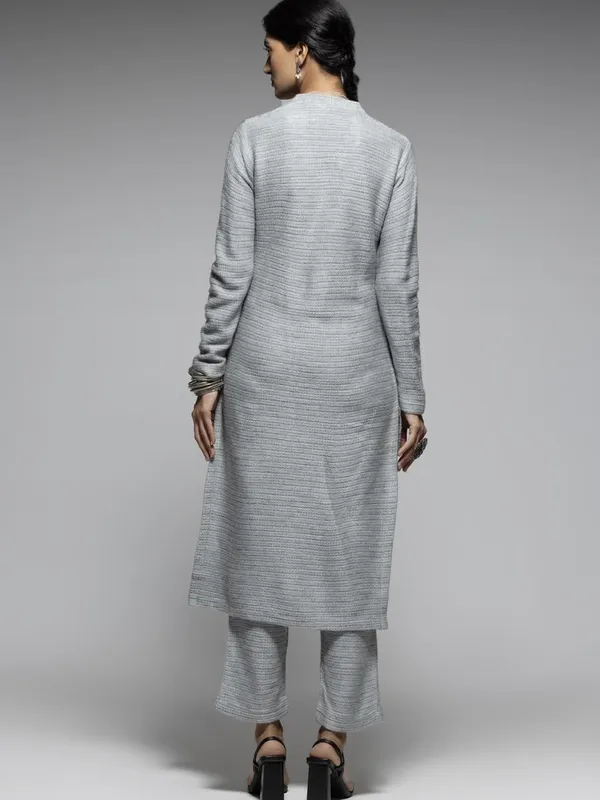Winter Grey Knitted Design Kurta Set