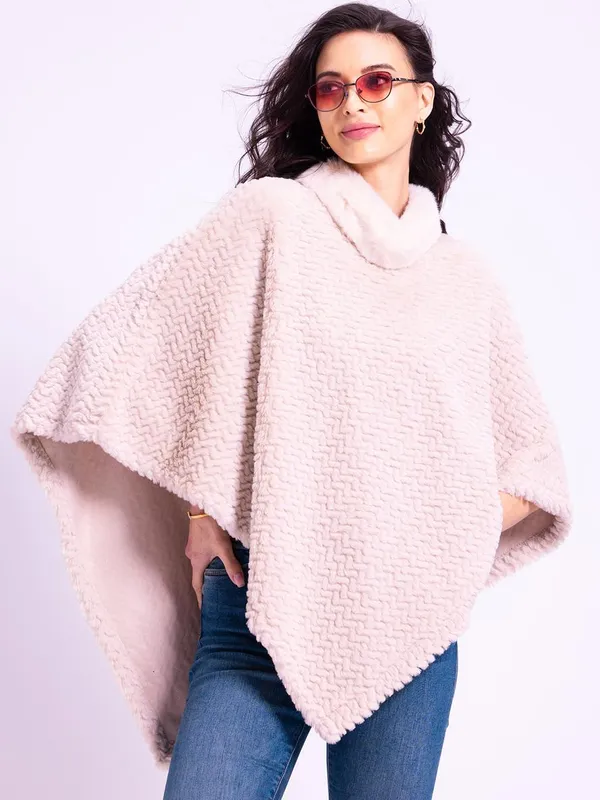 Winter Faux Fur Poncho With Fuzzy Detail