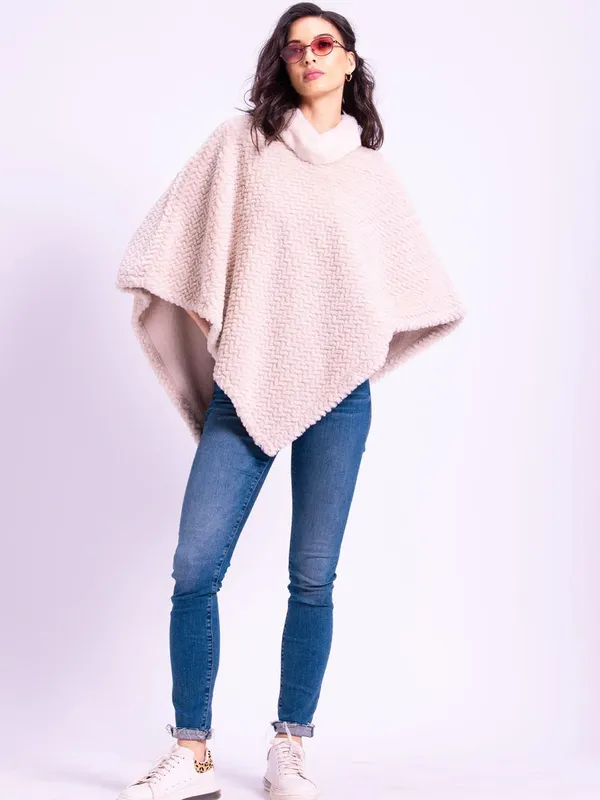 Winter Faux Fur Poncho With Fuzzy Detail