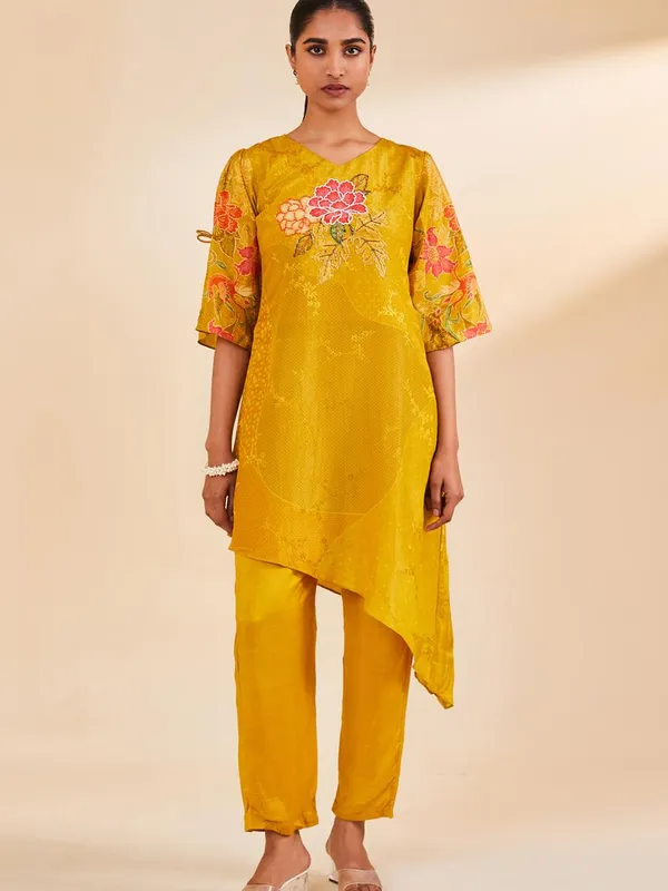 Mustard Printed A-Line Kurta Set