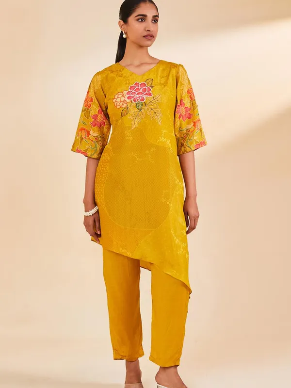 Mustard Printed A-Line Kurta Set