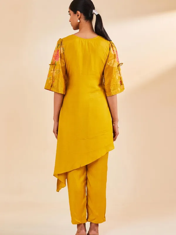 Mustard Printed A-Line Kurta Set