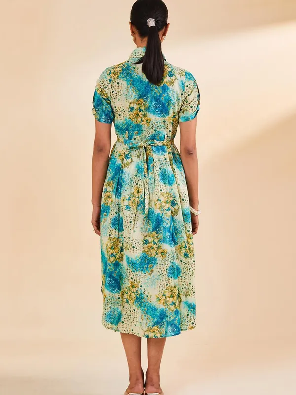 Multi Floral Printed A-Line Dress