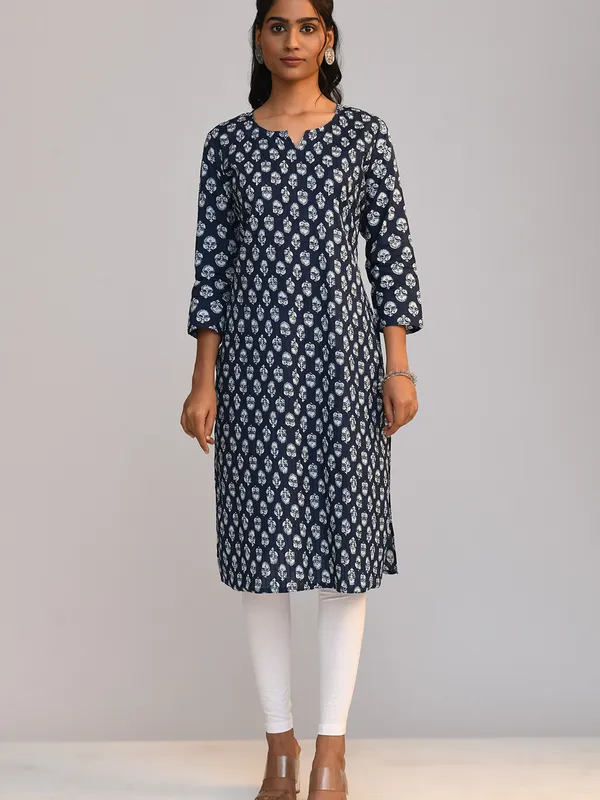 Blue Pintex Straight Kurta