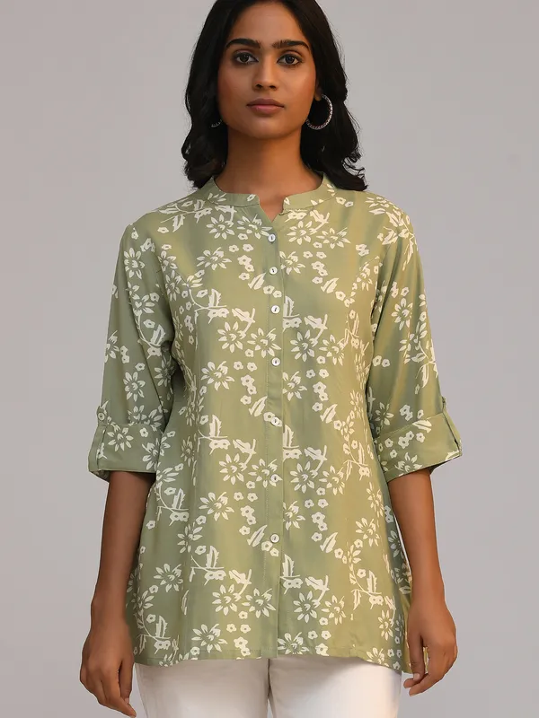 Green Printed Straight Top