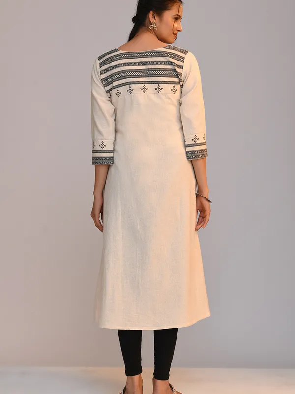 Cream Yoke Embroidered A Line Kurta