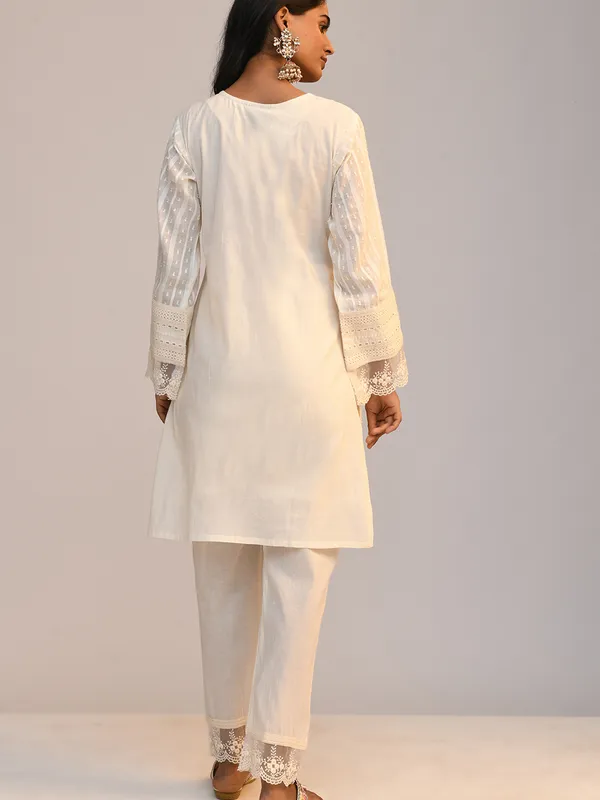 Cream Embroidered Kurta Set