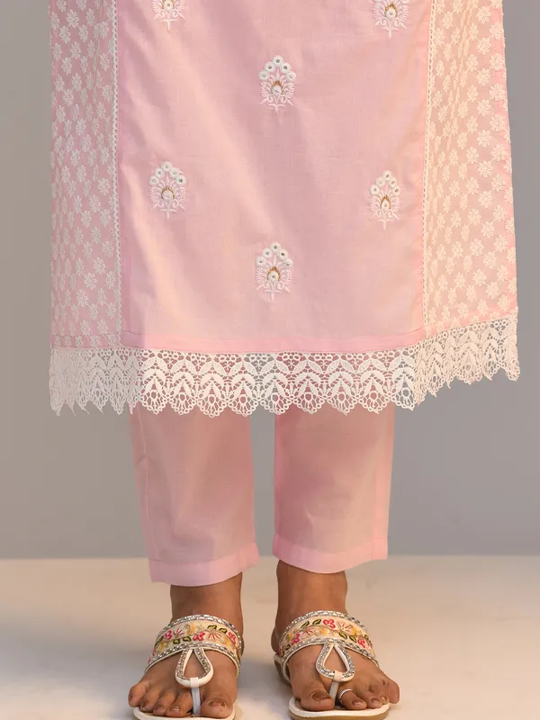 Pink Embroidered Straight Kurta Set