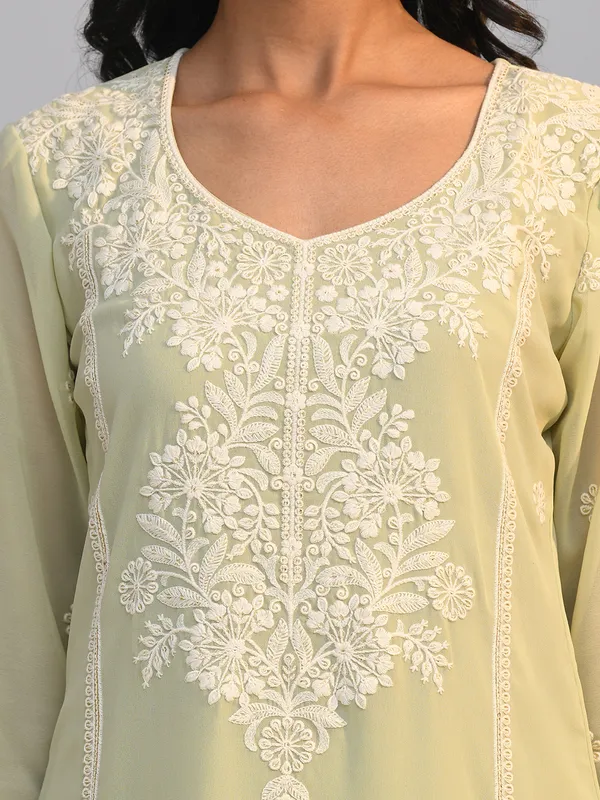 Pista Green Chikankari Straight Kurta Set