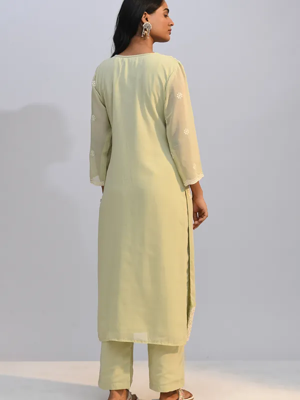 Pista Green Chikankari Straight Kurta Set