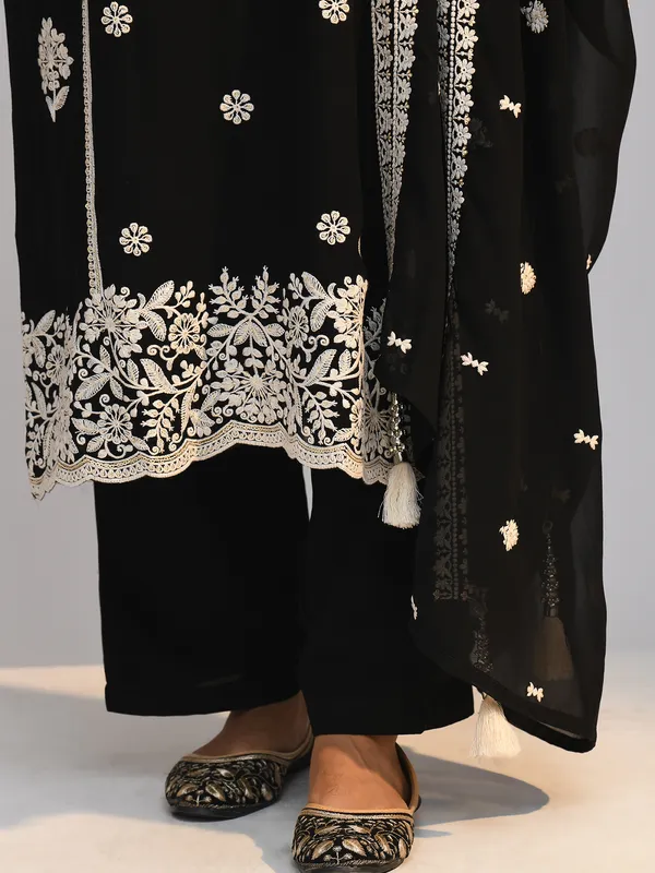 Black Chikankari Straight Kurta Set