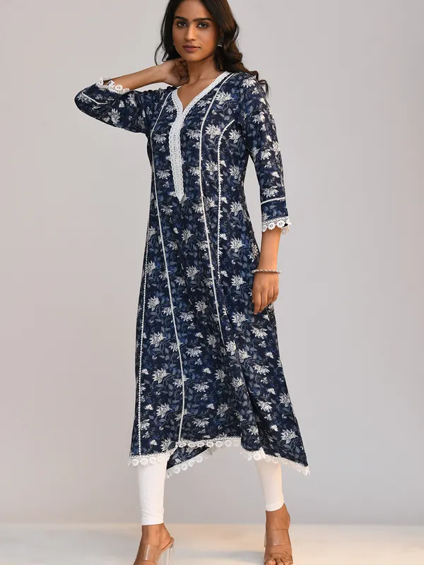 Blue Printed A Line Kurta