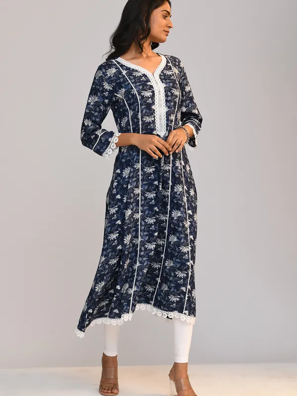 Blue Printed A Line Kurta