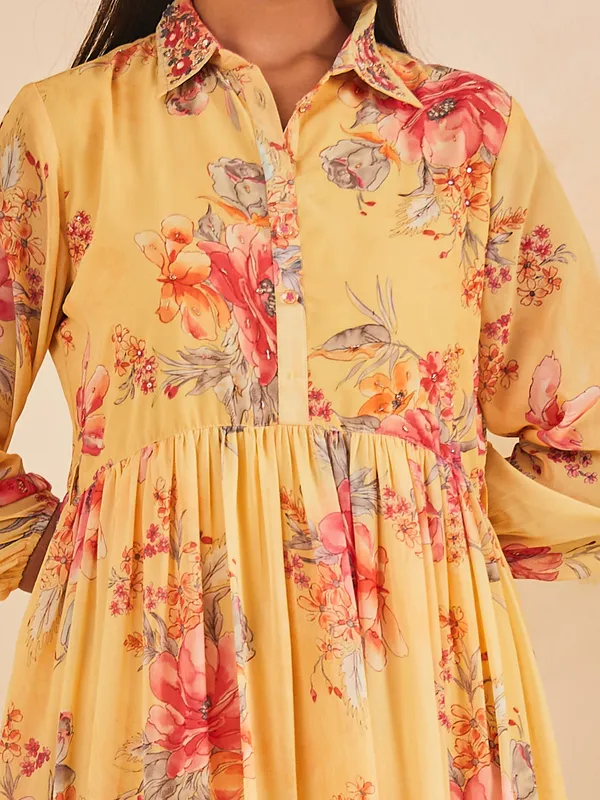 Yellow Printed Flared Dress