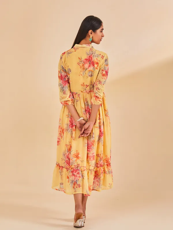 Yellow Printed Flared Dress