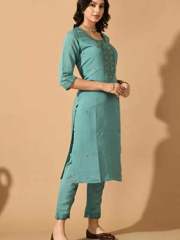 Green Embroidered Kurta Set