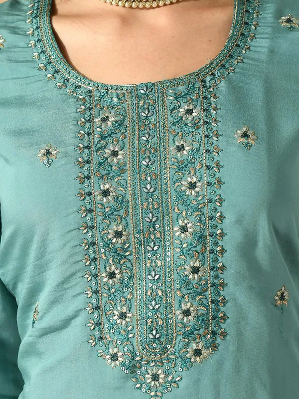 Green Embroidered Kurta Set