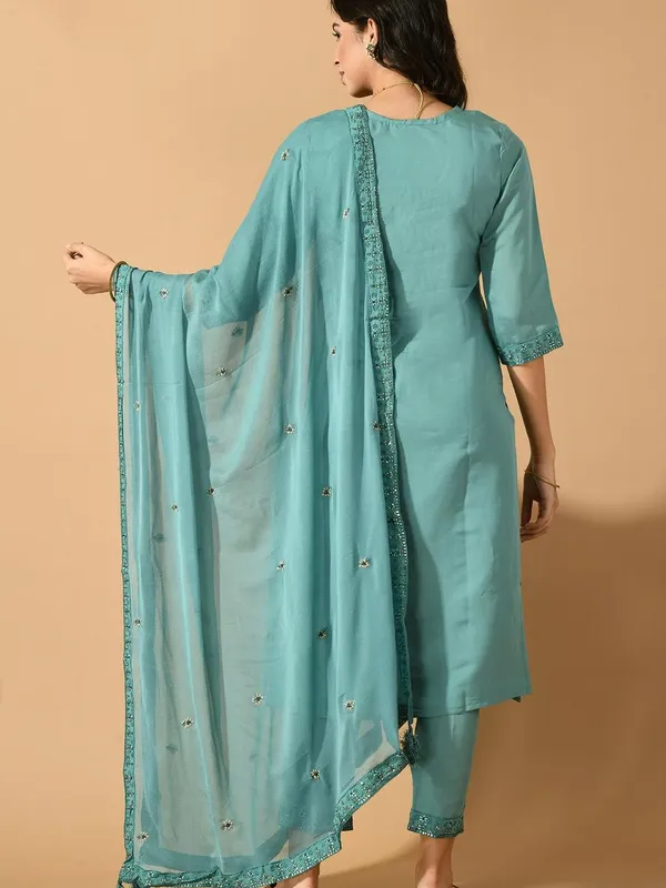 Green Embroidered Kurta Set