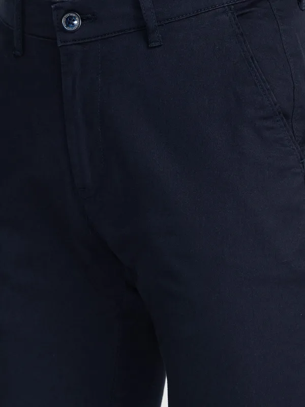 Mozzo Men Navy Slim Fit Solid Casual Trouser