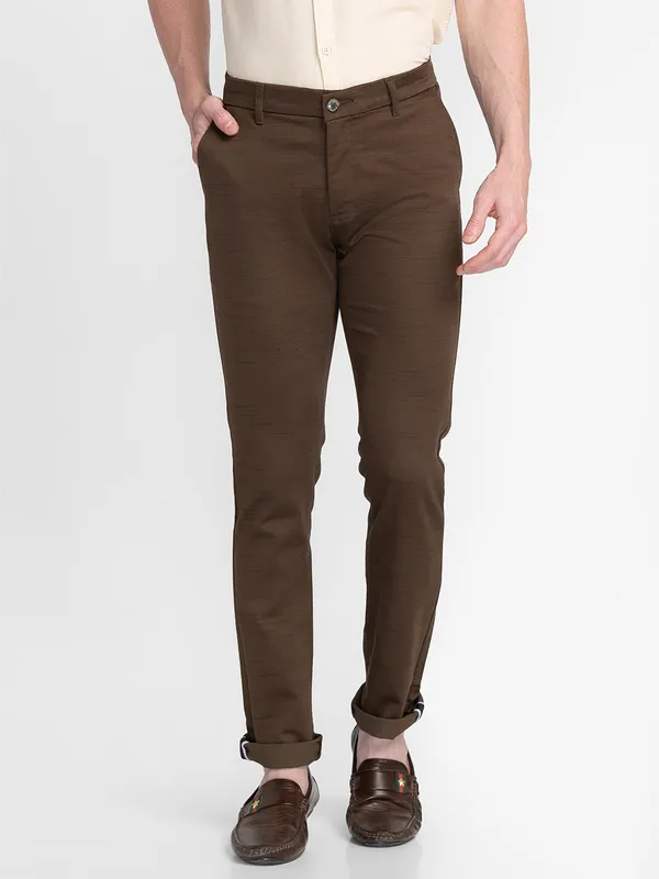 Mozzo Men Olive Slim Fit Printed Casual Trouser