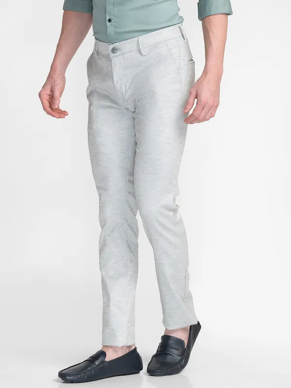 Mozzo Men Olive Slim Fit Printed Casual Trouser