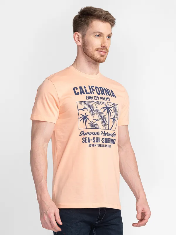 Tessio Men Navy/Coral Regular Fit Printed T-Shirt