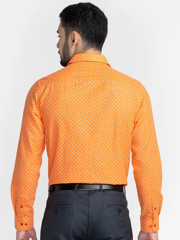 Oxemberg Men Orange Slim Fit Printed Formal Shirt