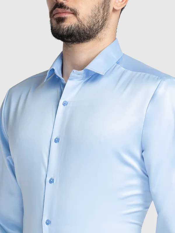 Inspiro Men Blue Slim Fit Solid Formal Shirt