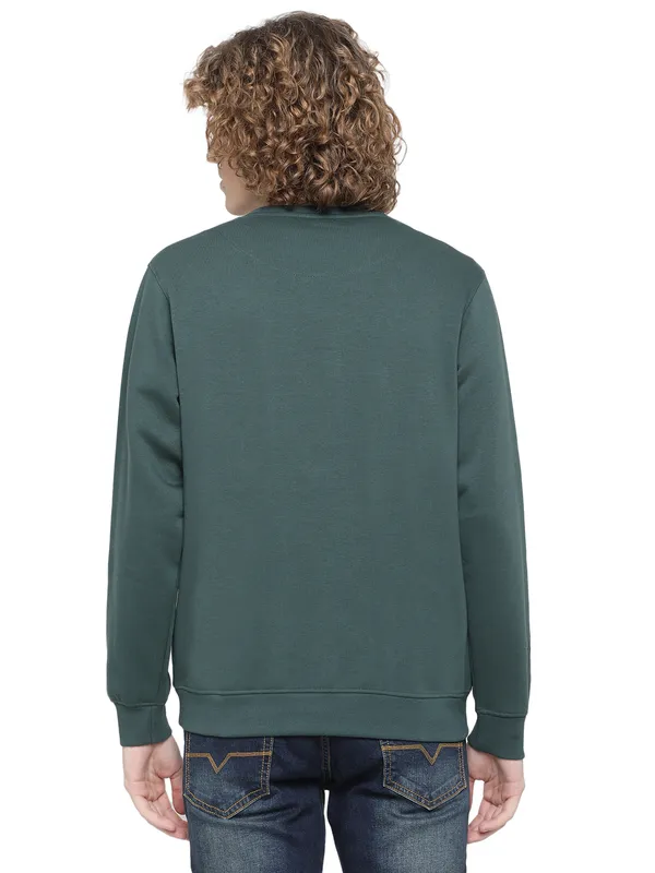 Octave Men Green Solid Fleece Sweatshirt