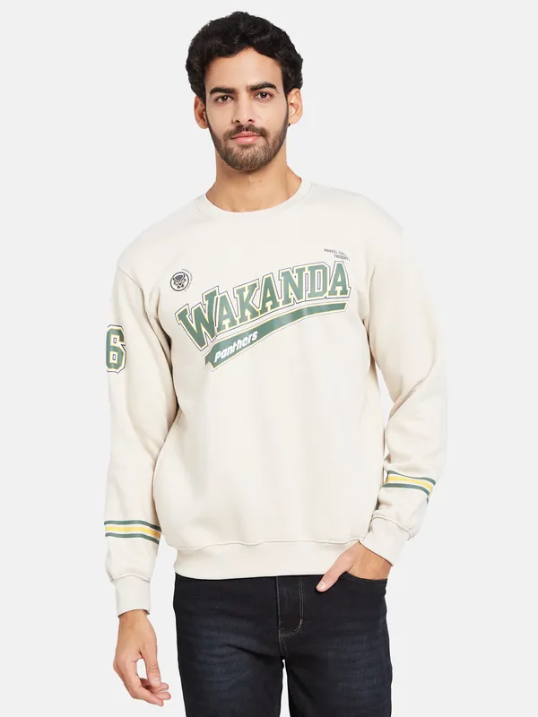 Octave Men Cream-Coloured Printed Sweatshirt