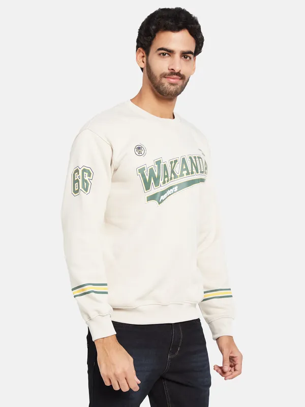 Octave Men Cream-Coloured Printed Sweatshirt